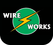 Wire Works logo with lightning bolt design.